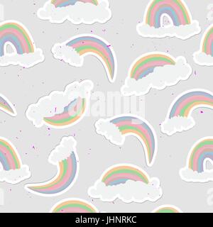 Arc-en-ciel mignon motif transparent. Arc-en-ciel et nuages de fond doux Illustration de Vecteur
