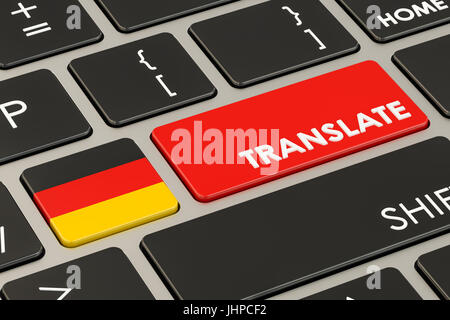 Translate notion sur le clavier avec drapeau allemand, 3D Rendering Banque D'Images