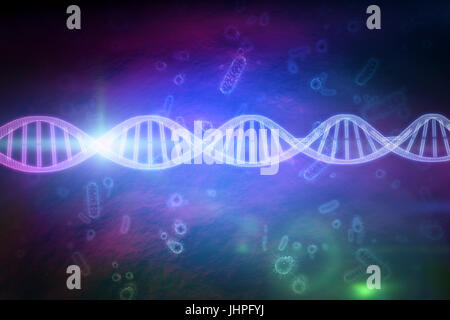 Close up de l'ADN en 3d contre l'image numérique de bactéries et virus Banque D'Images
