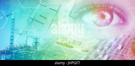 L'œil bleu contre l'arrière-plan de l'architecte Banque D'Images