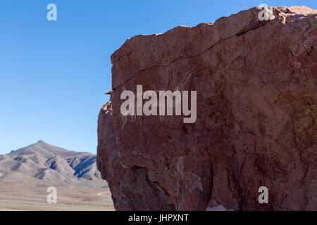 D'anciens pétroglyphes sur les rochers à Yerbas Buenas au désert d'Atacama au Chili Banque D'Images