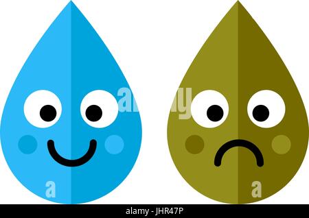 Nettoyer les gouttes d'eau sale et l'icône caractères isolé sur fond blanc. Concept de l'écologie. Illustration de Vecteur