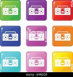 Magnétophone Vintage set 9 icônes Illustration de Vecteur