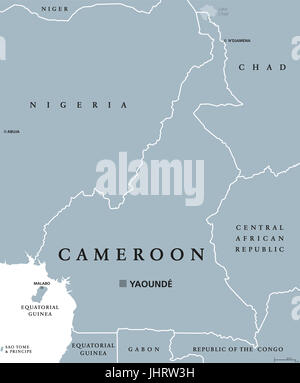 Carte politique du Cameroun à Yaoundé, capitale des frontières internationales et voisins. République et pays de l'Afrique centrale. Gris illustration. Banque D'Images