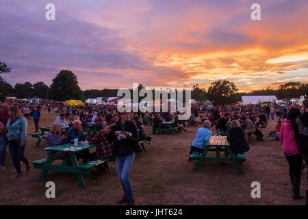 Latitude Festival, Royaume-Uni. 15 juillet, 2017. Le soleil se couche le samedi soir - Le Festival Latitude 2017, Henham Park. Suffolk 15 Juillet 2017 Crédit : Guy Bell/Alamy Live News Banque D'Images