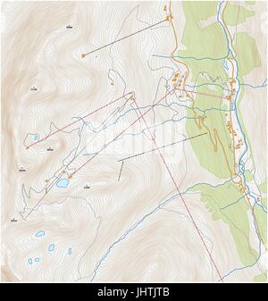 Carte topographique de l'imaginaire d'une région de sports d'hiver Illustration de Vecteur