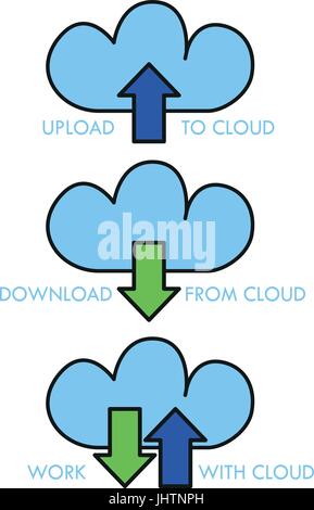 Le chargement et le téléchargement de données en nuage icons Illustration de Vecteur