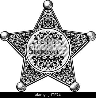 Sheriff Star Style gravé Badge Illustration de Vecteur