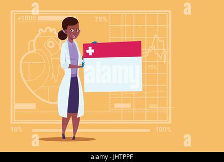 Female Doctor Holding Empty Banner diagnostic cliniques médicales de l'hôpital américain de l'Afrique de l'Ouvrier Illustration de Vecteur