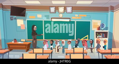 Groupe d'élèves arabes avec l'enseignant en classe sur l'éducation Leçon Concept Illustration de Vecteur