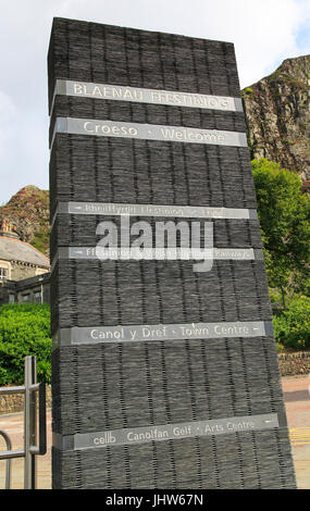 Monument de l'oeuvre d'ardoise le patrimoine dans Blaenau Ffestiniog, Gwynedd, au nord du Pays de Galles, Royaume-Uni Banque D'Images