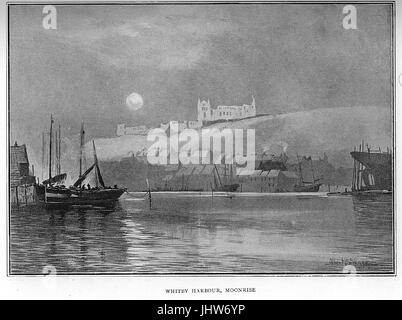 19e siècle voir port de Whitby, dans le Yorkshire au clair de lune Banque D'Images