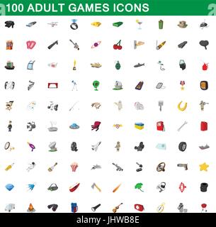 100 jeux adultes icons set, cartoon style Illustration de Vecteur