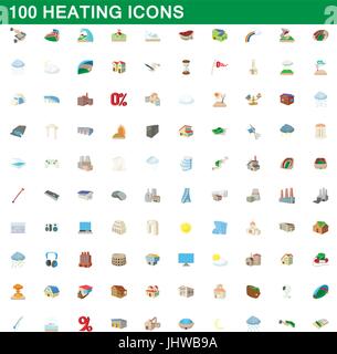 Chauffage 100 icons set, cartoon style Illustration de Vecteur