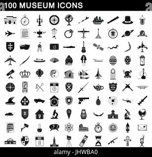 Musée 100 icons set, le style simple Illustration de Vecteur