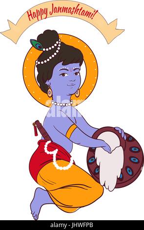 Petit bébé Krishna avec un pot de beurre. Illustration de Vecteur