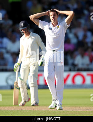 Morne Morkel de l'Afrique du Sud au cours de la troisième journée de réagit le deuxième test-match Investec à Trent Bridge, Nottingham. Banque D'Images