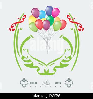 Illustration de l'Eid al Adha calligraphie avec ballon coloré pour festival Islamique du Sacrifice, Eid-Al-Adha fête. Illustration de Vecteur