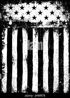 Stars and Stripes. Photocopie négatif monochrome drapeau américain. Grunge Vector de modèle. Orientation verticale. Illustration de Vecteur