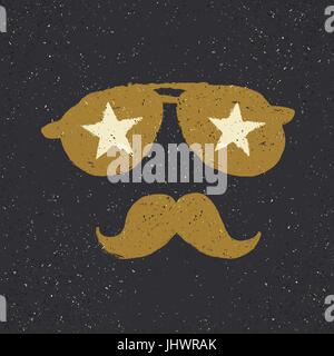 Lunettes de soleil avec étoile et moustache. Modèle de conception d'impression en t Illustration de Vecteur