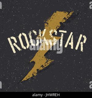 Rockstar. Lunettes de soleil avec étoile et moustache avec lettrage. Modèle de conception d'impression en t Illustration de Vecteur