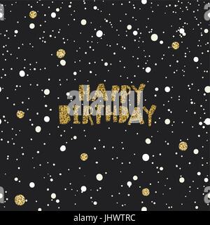 Joyeux anniversaire sur fond noir avec blanc et doré. Dots chaotique Modèle de scénario pour l'emballage et cartes d'Invitation Illustration de Vecteur
