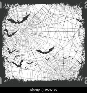 La frontière de l'Halloween pour la conception. Silhouettes de chauves-souris et les citrouilles effrayantes. Spider web background Illustration de Vecteur