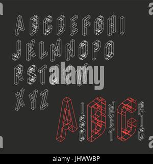 Alphabet wireframe isométrique. Illustration de Vecteur