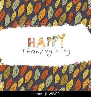 Joyeux Thanksgiving Greeting Card design. Logo et les feuilles tombées. Pour l'automne et de l'action de grâce les cartes de vœux. Hand drawn vector excentrique illustr Illustration de Vecteur