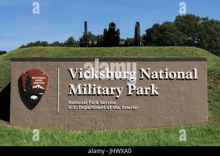 Panneau d'entrée à l'Vicksburg National Military Park Banque D'Images