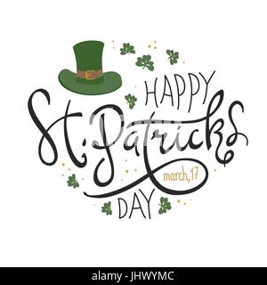 Happy Saint Patrick's Day logotype. Célébration design pour Mars, 17ème. Typographie lettrage dessiné à la main. Festival de la bière d'un insigne Illustration de Vecteur
