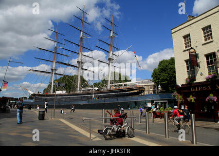 Greenwich, Londres - 12 juillet 2017, le Cutty Sark bateau musée près de la Tamise Banque D'Images