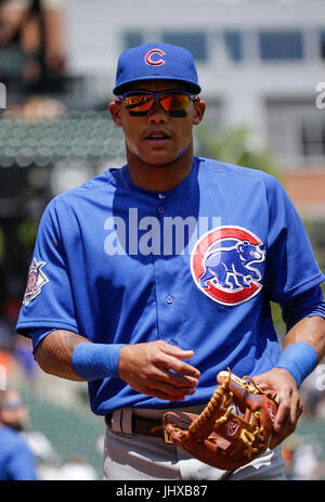 Baltimore, MD, USA. 16 juillet, 2017. Chicago Cubs court arrêt # 27 Addison Russell avant un match entre les Orioles de Baltimore et les Cubs de Chicago à Camden Yards de Baltimore, MD. Justin Cooper/CSM/Alamy Live News Banque D'Images