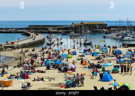 Lyme Regis, dans le Dorset, UK. 17 juillet, 2017. Météo britannique. Baigneurs sur la plage profitant de la lumière du soleil chaude à la station balnéaire de Lyme Regis dans le Dorset. Crédit photo : Graham Hunt/Alamy Live News Banque D'Images