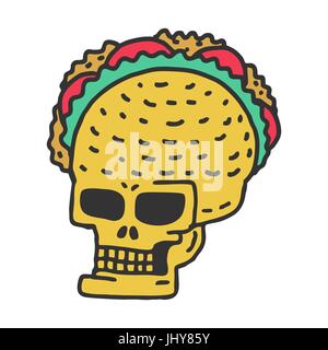 Crâne taco exprimer. Tête de squelette mexicain Tacos avec style cartoon Illustration de Vecteur