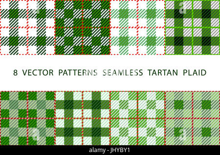 Set de 8 motifs géométriques de style abstrait avec ornement celtique transparente de vert, noir, et de blanc à carreaux TARTAN VECTOR art Banque D'Images