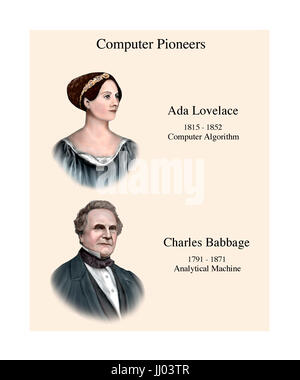 Pionniers de l'ordinateur 1815 - 1852 Lovelace et Babbage 1791 - 1871 Banque D'Images