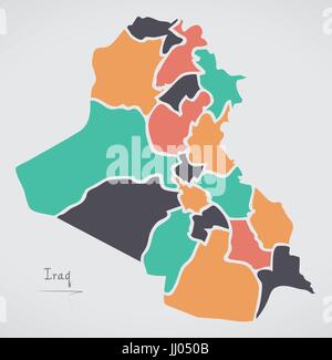 Carte de l'Iraq avec les états et les formes rondes modernes Illustration de Vecteur