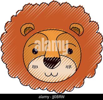 Crayon couleur mignon visage silhouette de lion tranquillité expression avec mane Illustration de Vecteur