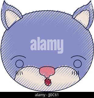 Crayon couleur mignon visage silhouette de chaton surpris l'expression avec les yeux fermés Illustration de Vecteur