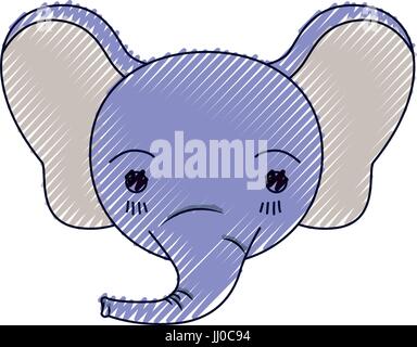 Crayon couleur mignon visage silhouette de la tranquillité de l'éléphant d'expression Illustration de Vecteur