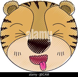 Crayon couleur mignon visage silhouette de tiger expression sticking out tongue Illustration de Vecteur