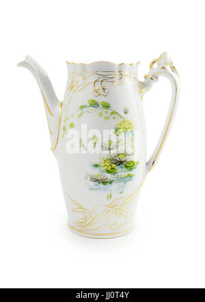Pot de café dans le style art nouveau isolées sur fond blanc avec motif lys de mer Banque D'Images