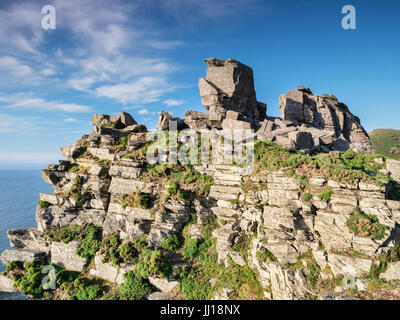 Castle Rock, La Vallée des Roches, Lynmouth, Devon, Angleterre, Royaume-Uni. Banque D'Images