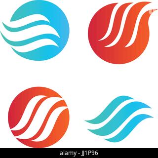 Vague ondulée en forme ronde, rouge et bleu logos en plumes. Résumé isolés logo design décoratif, modèle d'élément sur fond blanc. Illustration de Vecteur