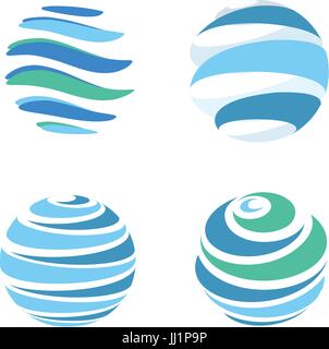 Abstract Blue Planet mondial dépouillé vector logos paramétrage du modèle. La rotation des bandes bleu, planète en mouvement circulaire autour de son axe. Univers divers Illustration de Vecteur