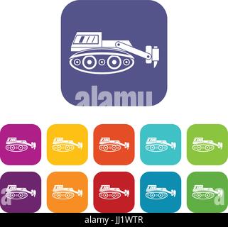 Marteau hydraulique avec l'excavateur icons set télévision Illustration de Vecteur