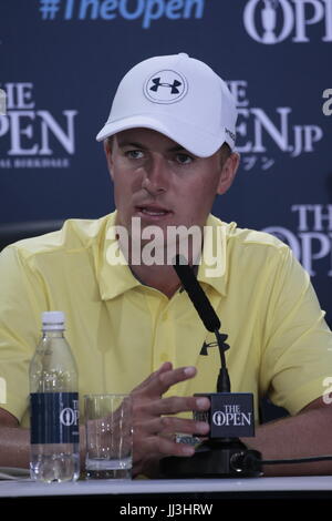 Southport, Royaume-Uni. 18 juillet, 2017. Southport, Lancashire, UK, 18e Juillet 2017 Jordan Spieth (USA) ex-Masters et l'US Open avec la presse parle de Champion à la 146e Open Golf Championship au Royal Birkdale Golf Club Crédit : Motofoto/Alamy Live News Banque D'Images