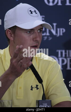 Southport, Royaume-Uni. 18 juillet, 2017. Southport, Lancashire, UK, 18e Juillet 2017 Jordan Spieth (USA) ex-Masters et l'US Open avec la presse parle de Champion à la 146e Open Golf Championship au Royal Birkdale Golf Club Crédit : Motofoto/Alamy Live News Banque D'Images