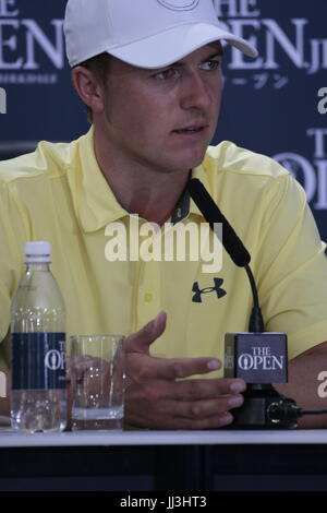 Southport, Royaume-Uni. 18 juillet, 2017. Southport, Lancashire, UK, 18e Juillet 2017 Jordan Spieth (USA) ex-Masters et l'US Open avec la presse parle de Champion à la 146e Open Golf Championship au Royal Birkdale Golf Club Crédit : Motofoto/Alamy Live News Banque D'Images